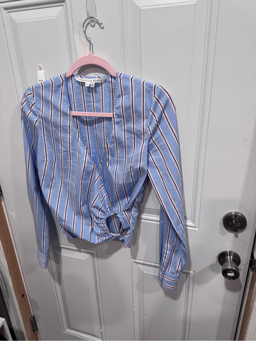 Veronica Beard Blue Striped Wrap Blouse size 2